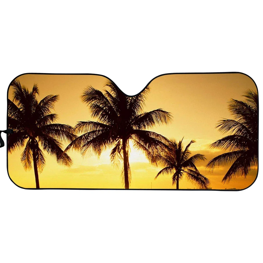 INSTANTARTS Tropical Coconut Tree Printed UV and Heat Auto Shade for Windshield Foldable Durable Universal Car Windshield Covers