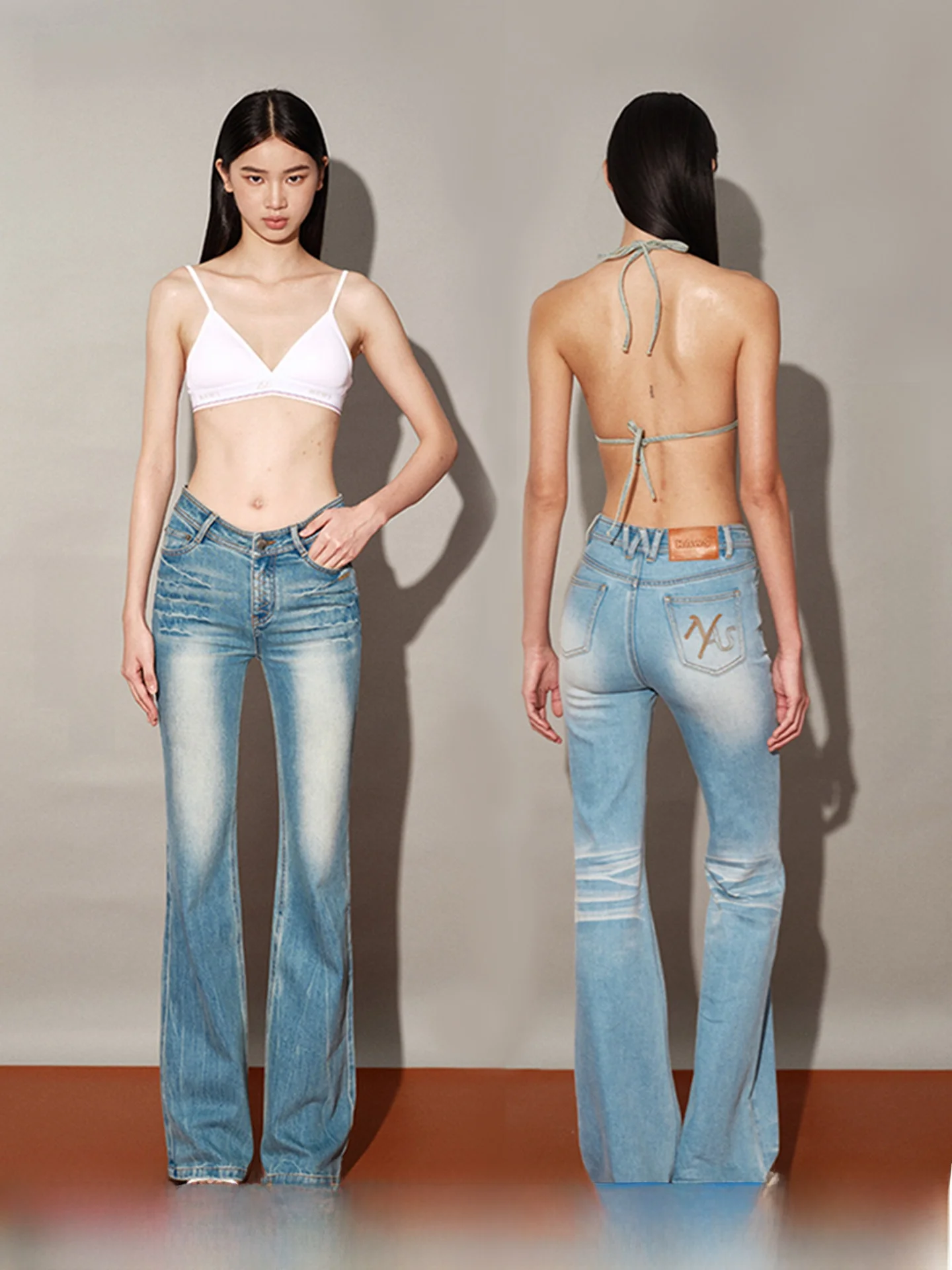 

Naws 5cm N5 Wave Denim Jeans Washed Fitted Straight Leg Long Pants Whisker Ladies Casual Cotton Stretch Jeans