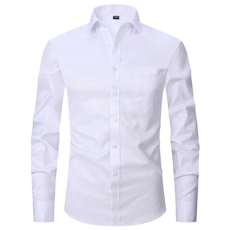 2024 New Men\'s Shirt White Classic French Cuff Long Sleeve Formal Business Buttons Male Dress Shirts Regular Fit Cufflinks Shirt