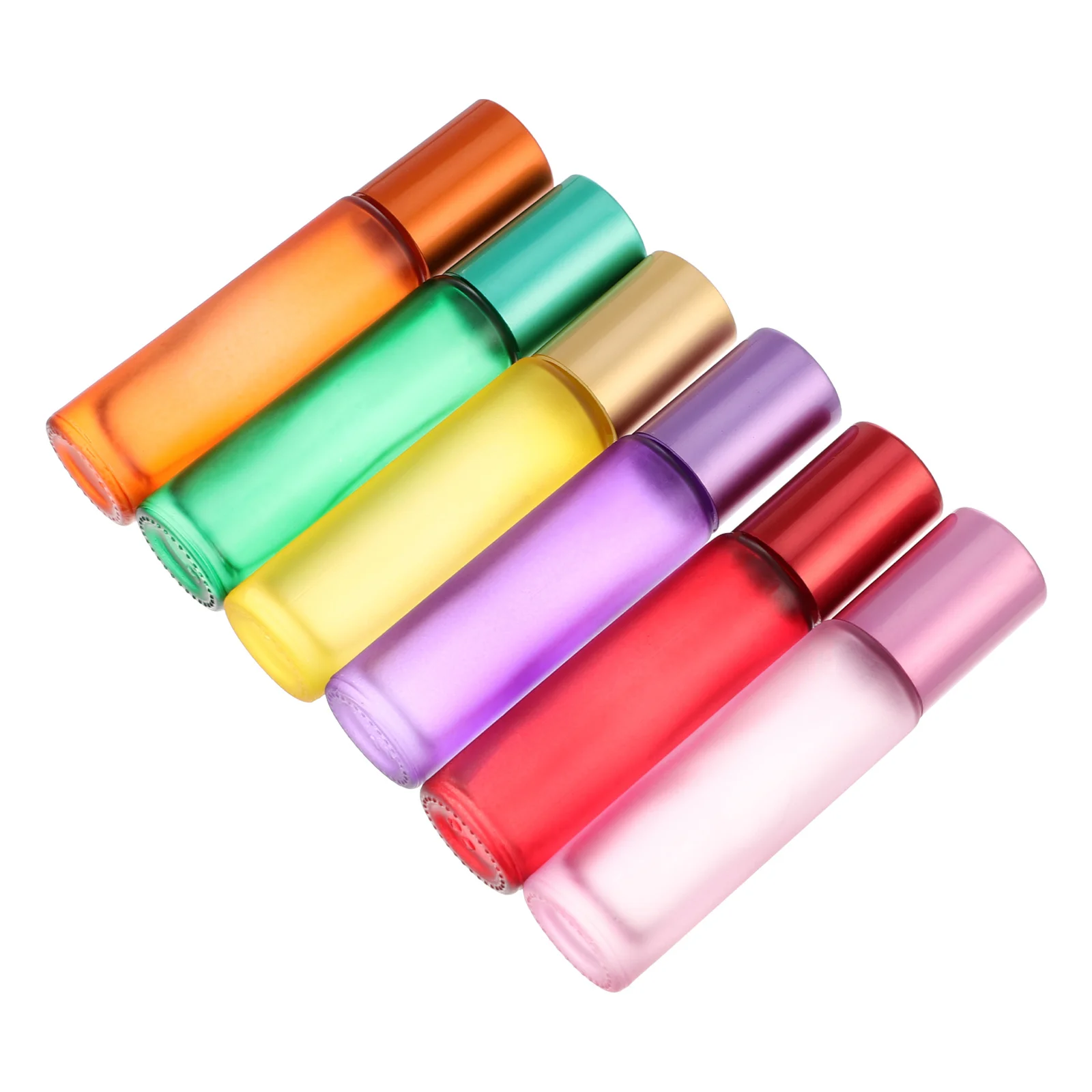 6 szt. Kolorowe butelki z rolką na olejki eteryczne, szklane pojemniki podróżne, do wielokrotnego napełniania, butelki do rozdzielania, rolki do masażu