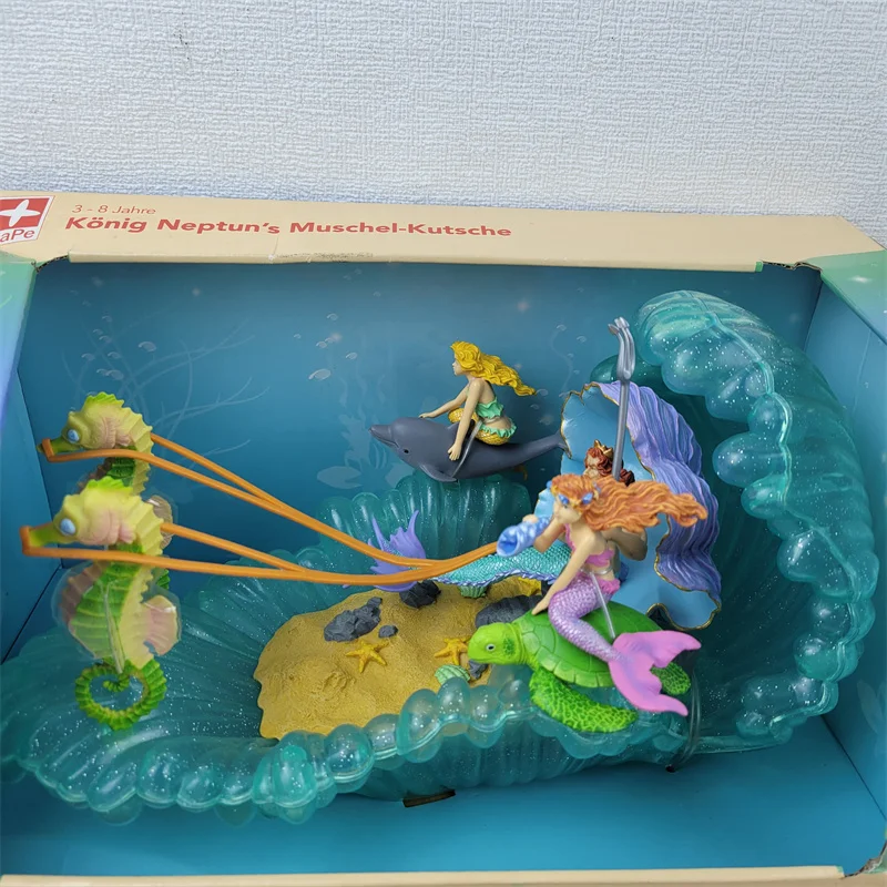 36*20cm cartoon neptun Seahorse carriage action figure toy PVC kids collection neptun muschel kutsche model toy