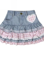 Japanese Sweet Lolita Mini Skirts Ball Gown Women Harajuku Cute Denim Skirt Preppy Style Girls High Waist Kawaii Lace Cake Skirt - Image 5
