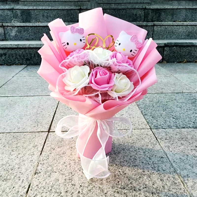 Anime Hello Kitty Cartoon Plush Bouquet  Artificial Flower Doll Home Wedding Surprise Holiday Christmas Valentine's Day Gift