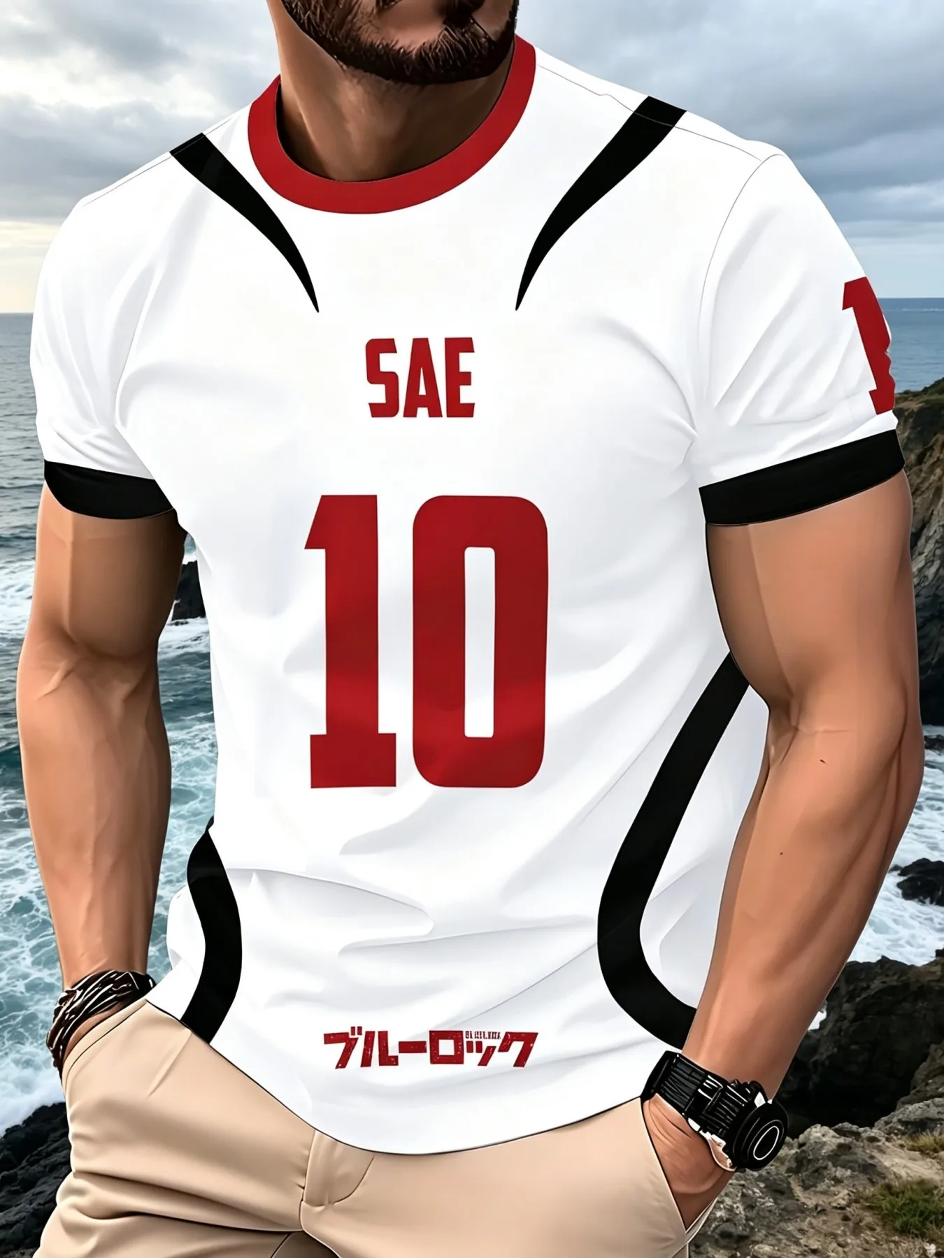 New men's short-sleeve T-shirt, loose-fitting and tailored with printed designs, versatile basic crew-neck top suitable for spri