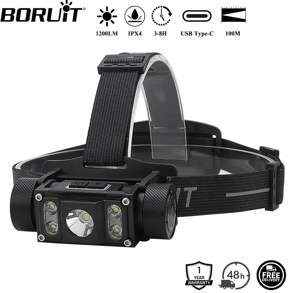 

BORUiT B50 1200LM LED Headlamp Powerful TYPE-C Rechargeable 21700 Battery Headlight Waterproof Fishing Camping Head Torch