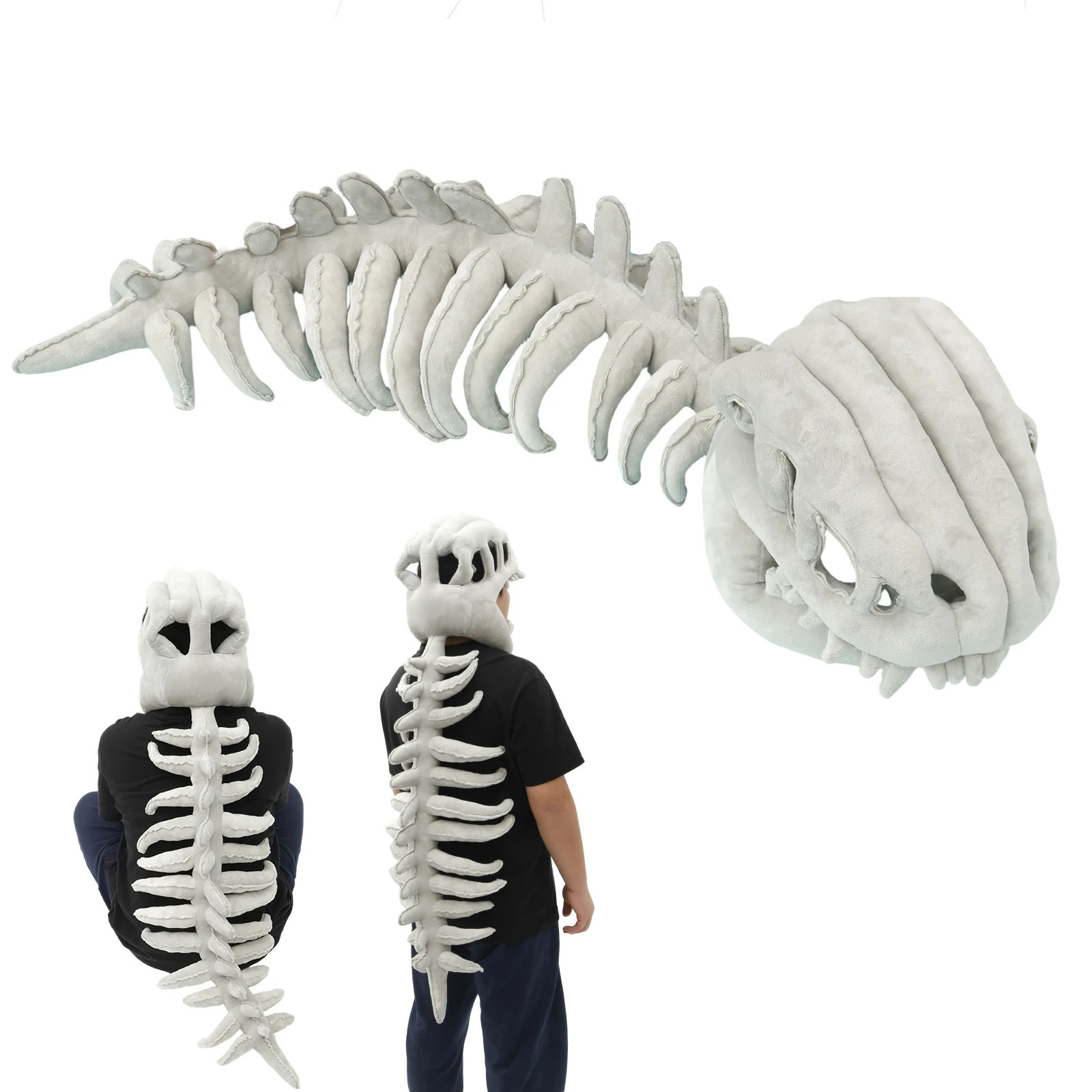 Spinosaurus Plush Dino Outfit Halloween Fun Dinosaur Skeleton Plush Costume with Spine Extension for Party Dress Up Fun Cosplay