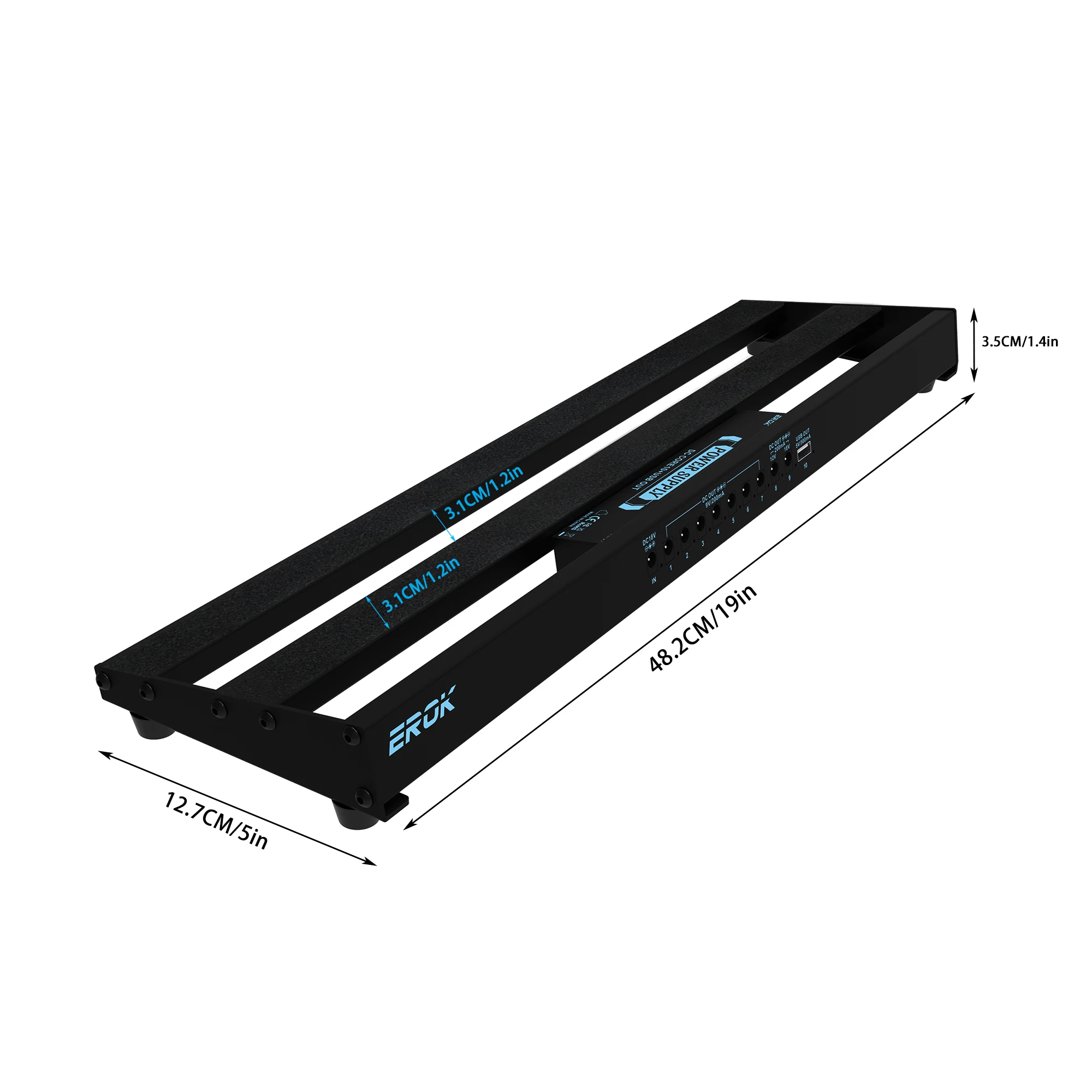 EROK Guitar Pedal Board with Built-in Power Supply Aluminium Alloy PedalBoard Cables Bag Adhesive Hookside Tape