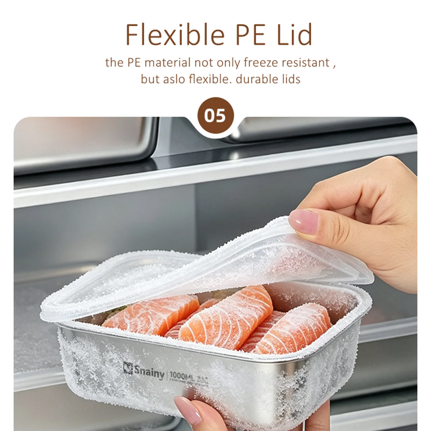 Snainy 316L Stainless Steel Kitchen Crisper -40℃ Freeze Resistant PE Cover Fridge Organizer 750~3200ML Food Preservation Box