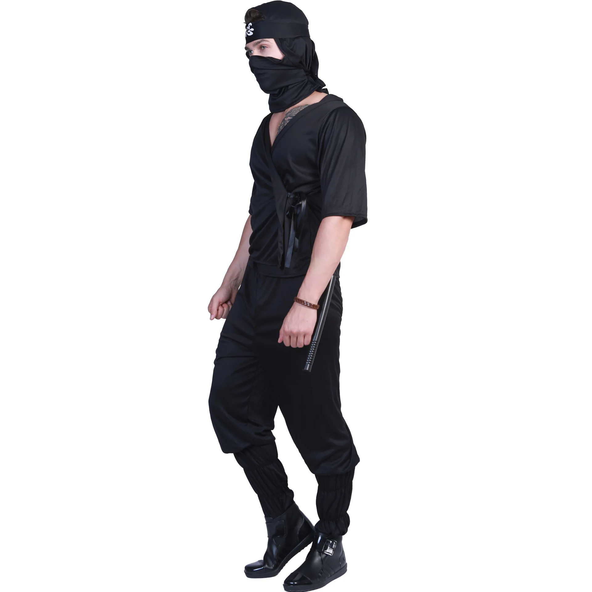 

Adult Men Halloween Black Ninja Costumes Japanese Traditional Warrior Cosplay Carnival Purim Parade Role Play Show Party Dress