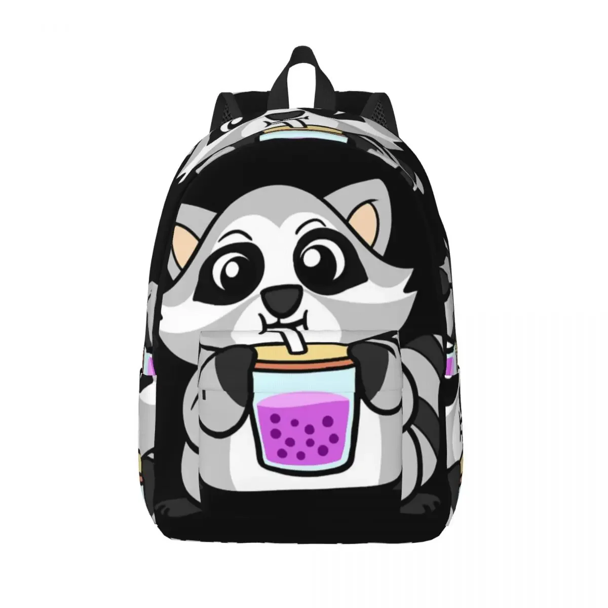 Cute Racoon Backpack Student Cartoon Milk Tea Lightweight Backpacks Polyester Pretty High School Bags Workout Custom Rucksack