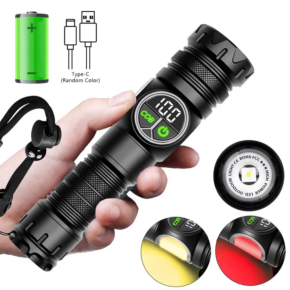 

1/2PCS COB LED Multi-Function Flashlight With Side Rechargeable Light USB Charging Adjustment Portable Outdoor Camping Flashligh