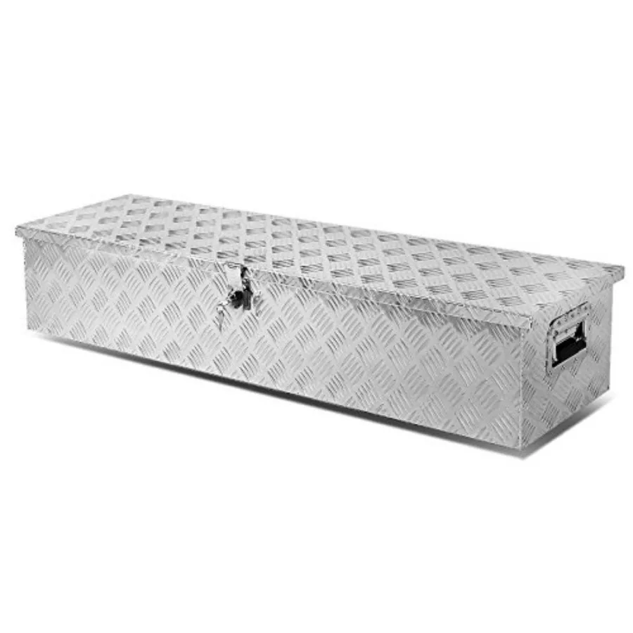 

Ящик для инструментов с замком для кузова пикапа, 49 x 13 x 10 дюймов, алюминиевый, для использования на открытом воздухе, серебристый, прочный и надежный