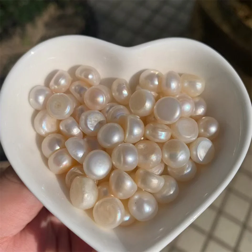 2-14mm 3A Natural Freshwater Pearl Beads White Half Drilled Hole Button Pearls for Jewelry Making DIY Earrings Rings 담수진주