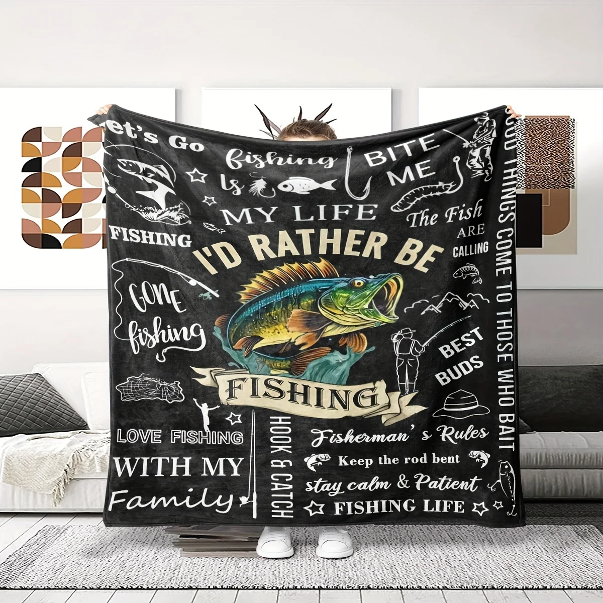 

Lightweight Ultra-Soft Flannel Fishing Enthusiast Gift Blanket - Allergy-Friendly for Camping & Cozy Comfort