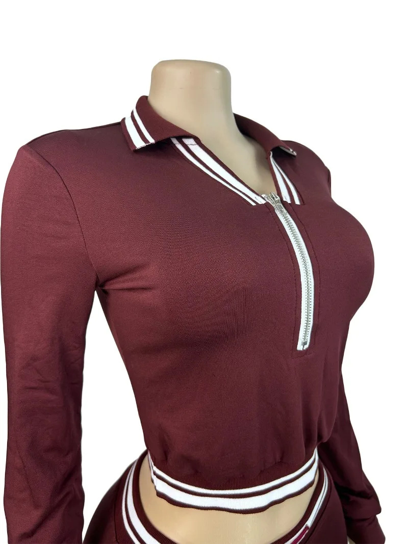 Set da 2 pezzi in pile patchwork colorato Tute da donna Camicie con cerniera a maniche lunghe con scollo a polo Top corto + Pantaloni dritti larghi