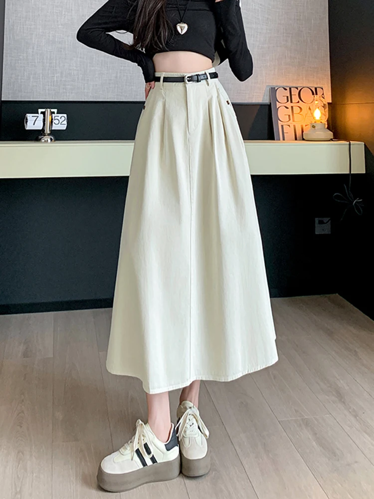 

Faionable High Waist Denim Skirt Women's Spring 2026 New Loose A-Line Pleated Long Skirt Casual Sle Home Daily Ocn