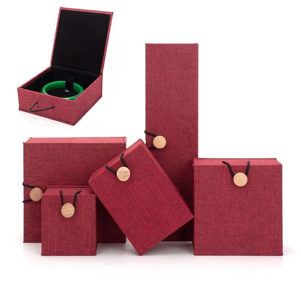 Linen Wood Jewelry Box Fleece Lining Dust Protect Pendant Bracelet Box Multi-purpose Button Closure Travel Ring Box