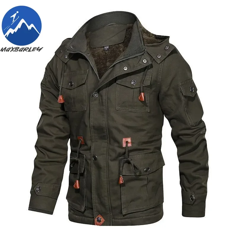 Men's Winter Jacket Hooded Casual Cotton Coat Retro Coat Men's Cotton Casual Fleece Long Jacket Men's Outdoor Tooling Coat