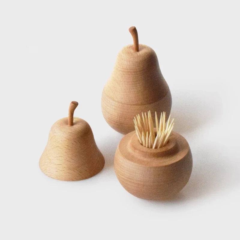 

Wood Toothpick Storage Black Walnut Toothpicks Organizer Small Pear Shape Fruit Fork Jar Container Creative Modern Kitchen Items