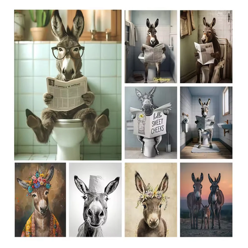 

5D полный дрель алмазная живопись комплект осел читает газету-фермерские животные вышивка мозаика фреска домашний декор ​