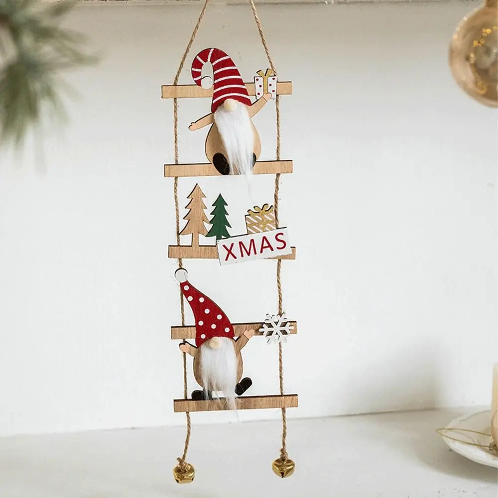 Cartoon Climbing Ladder Santa Claus Pendants DIY with Bells Christmas Wooden Hanging Tree Festive Merry Christmas Decor