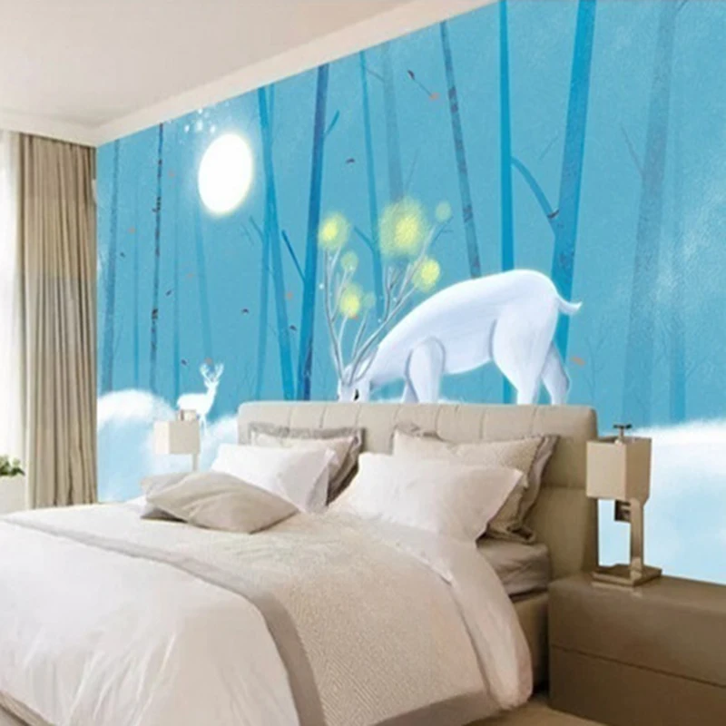 Custom Nordic Minimalist Wall Murals - Cartoon Hand-Painted Elk Wallpaper for Home Decor Wall Coverings Wall Art Designs