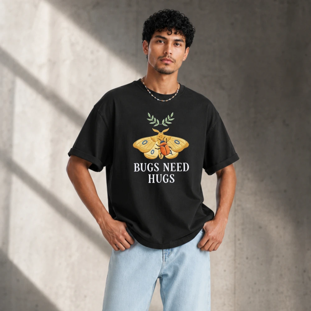 Moth and Bug Embroidered T-shirt Oversized Crew Neck Cottagecore Nature Gift Luna Moth Apparel Botanical Insect Cotton Shirt