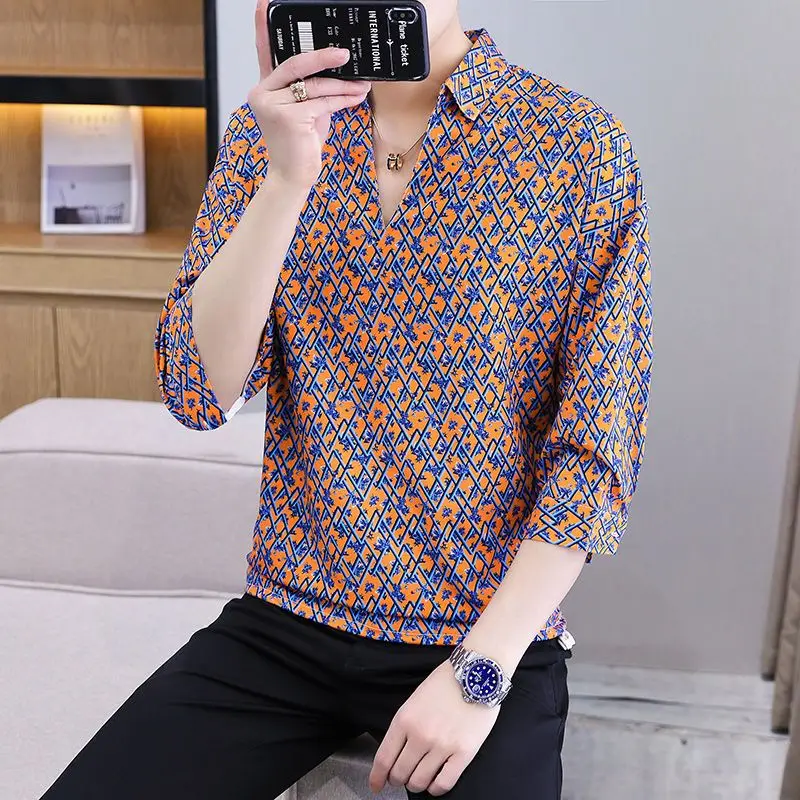 Fashion Lapel Casual Printed Shirts Men\'s Clothing 2024 Spring Summer New Loose All-match Pullovers Tops Korean Shirts