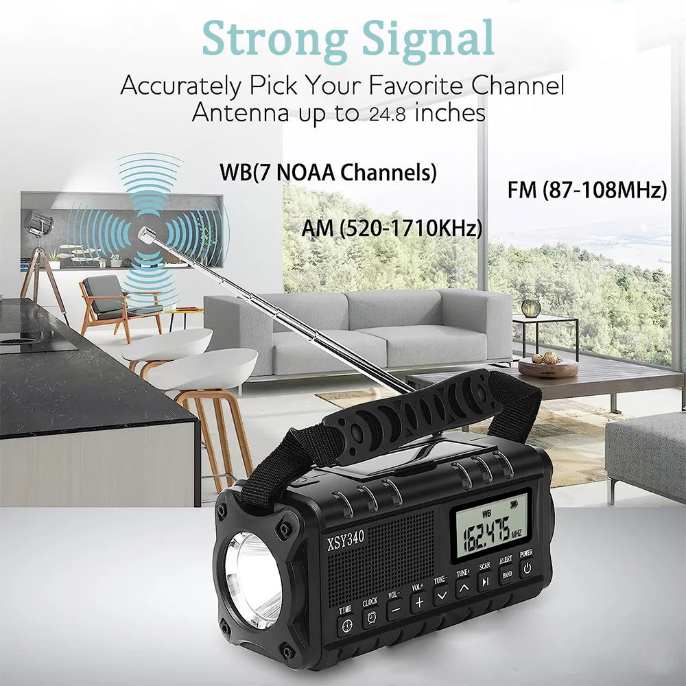 

10000mAh Emergency Radio Solar Hand Crank Dynamo Radio AM/FM/NOAA Weather Radio Flashlight SOS Alarm Power Bank Speaker HOT