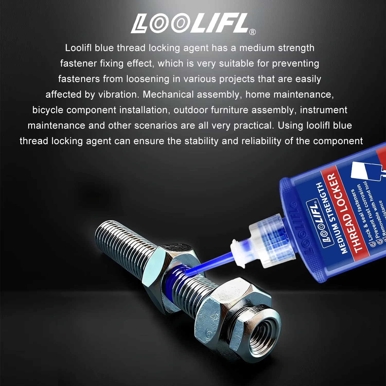 Loolifl, Thread Locking Agent, Blue Medium-Strength Removable Screw and Nut Fastening Adhesive, Anaerobic Adhesive, Anti-Loosening, Anti-Corrosion, Oil-Resistant, Automotive Repair Fastening Tool