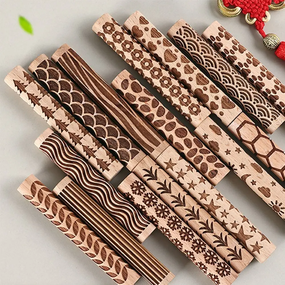 Creative Wooden Pressure Roller Portable Household Rolling Stick Durable Handmade Texture Roller for Clay Baking Supplies
