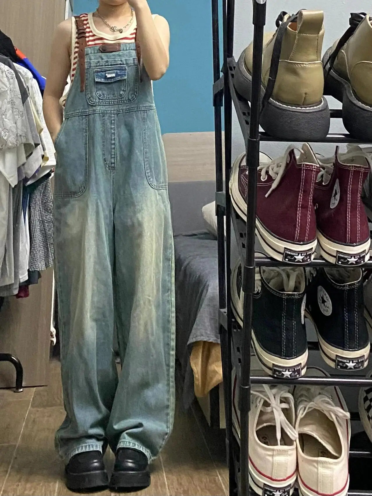 

Винтажные американские широкие джинсовые комбинезоны, женские весенне-осенние новые повседневные джинсовые комбинезоны с высокой талией, свободный крой без эластичной ткани