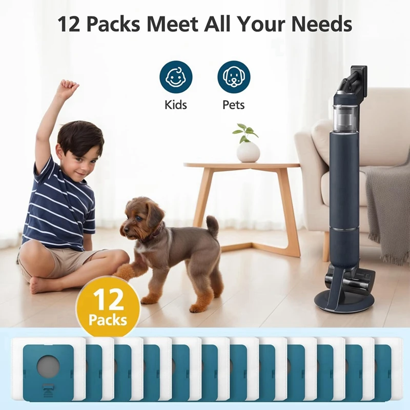 كيس غبار مكون من 12 عبوة من أكياس الغبار VCA-ADB953 للمكنسة الكهربائية Jet Cordless Stick، مقارنة بالجزء VCA-ADB953/AA