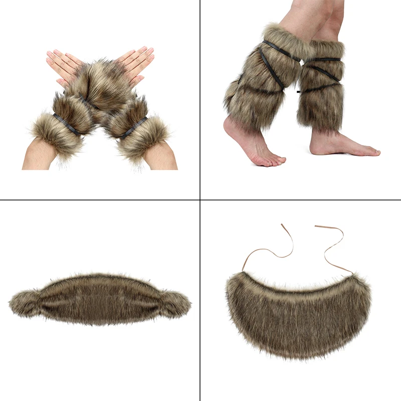 Medieval Viking Imitation Fur Wrist Guards Scarves Vikings Knight Furry Warm Boots Cover Halloween Hunter Pirate Cosplay Costume 6