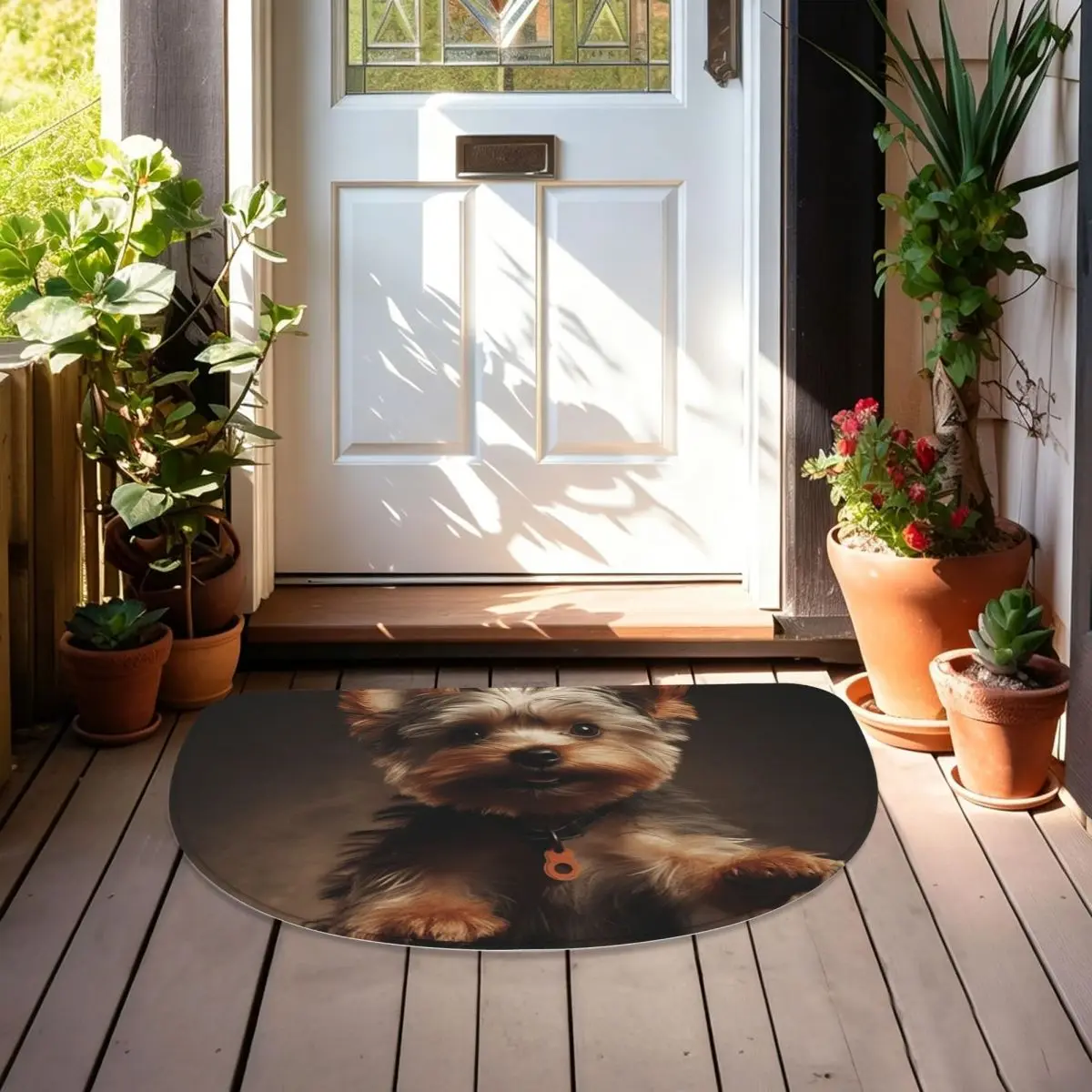 Yorkshire Terrier Dog Being Cute Soft Flannel Half Round Doormat Non Slip Bathroom Mat Absorbent Floor Carpet for Laundry Room