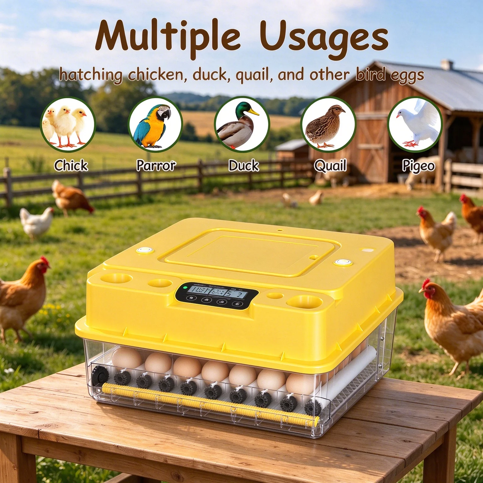 Fully Automatic 36/72/108/144/216-Egg Smart Incubator, Featuring an Innovative Pulse Dot-Matrix Heating Mode, Automatic Egg Turning, Automatic Watering And Humidity Control, Precise Temperature Regulation, Freely Adjustable Shaft Spacing,