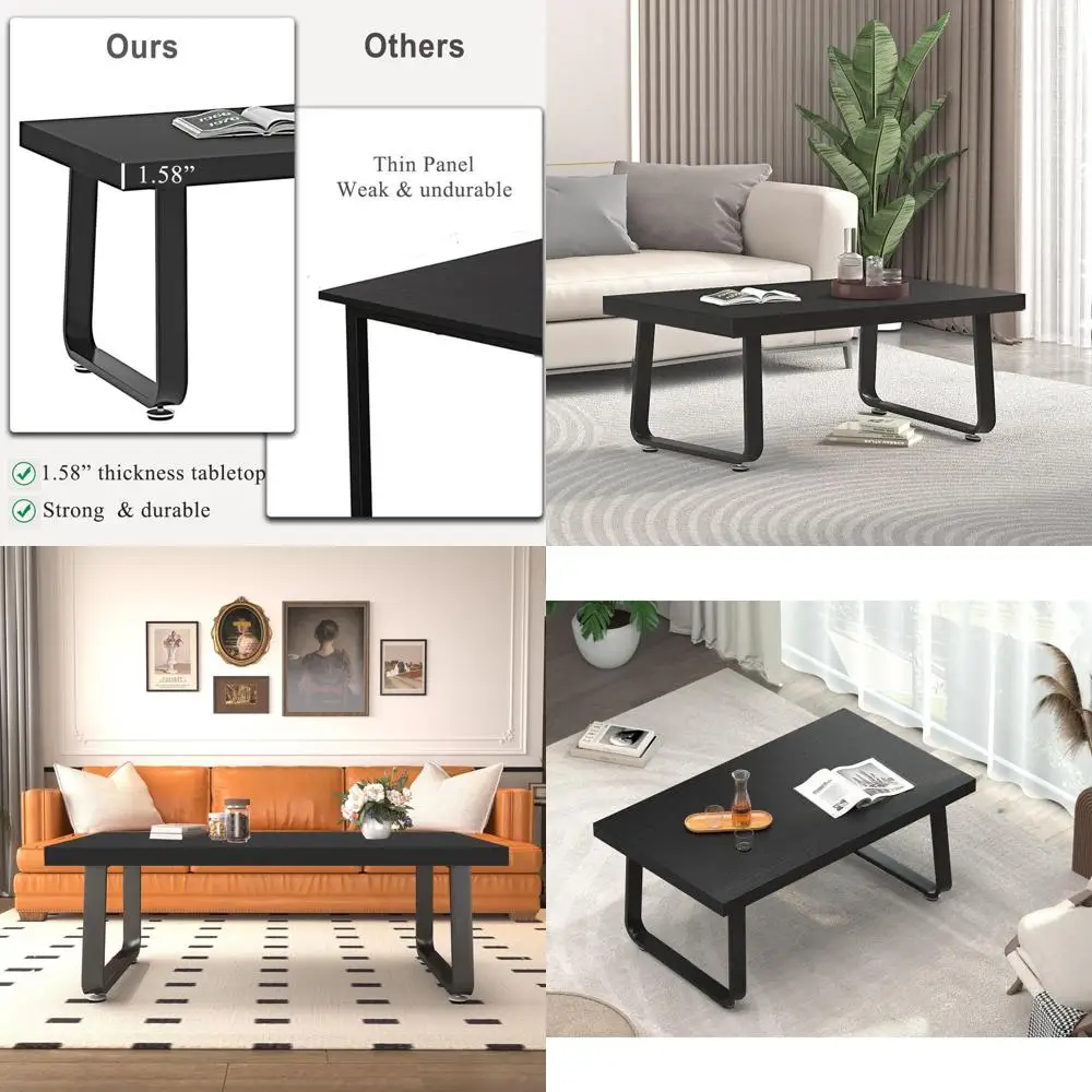 

Modern Black Coffee Table, Rustic Wood and Metal, Farmhouse Style, Industrial Minimalist for Living Room and Home Office, 39 Bla