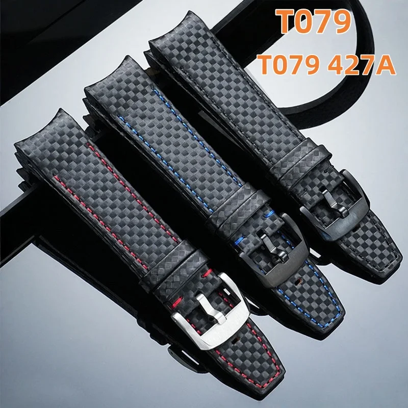 

Ремешок для часов Tissot 1853 T079 серии Luchi, T079 427A, изогнутый кожаный ремешок с узором под карбон, 23 мм
