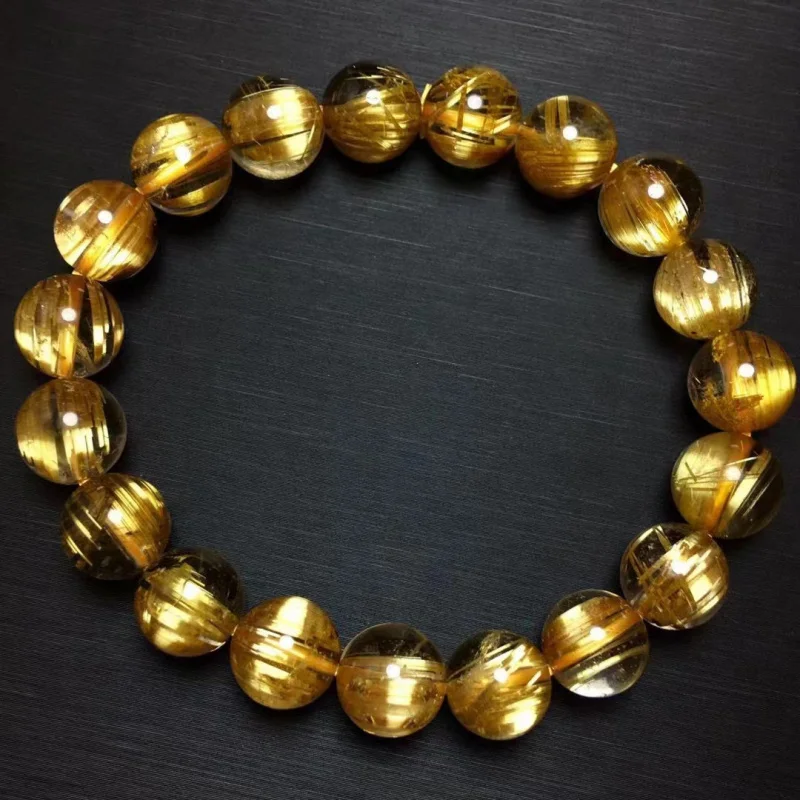 Natural plate smooth hair eye gold rutilated quartz manual bracelet