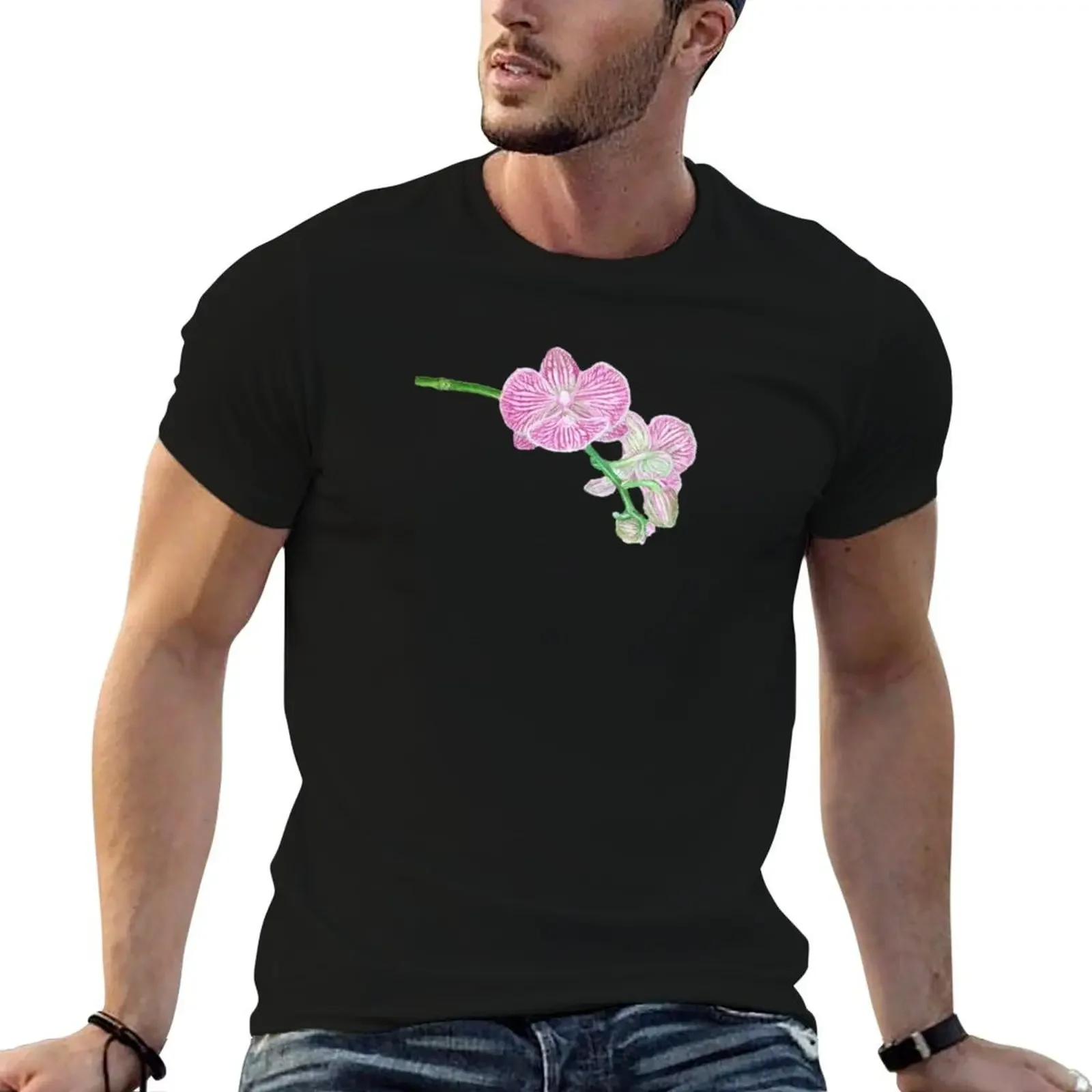 Color Pencil Pink Orchid Flower T-Shirt customs design your own new edition tops blanks mens graphic t-shirts