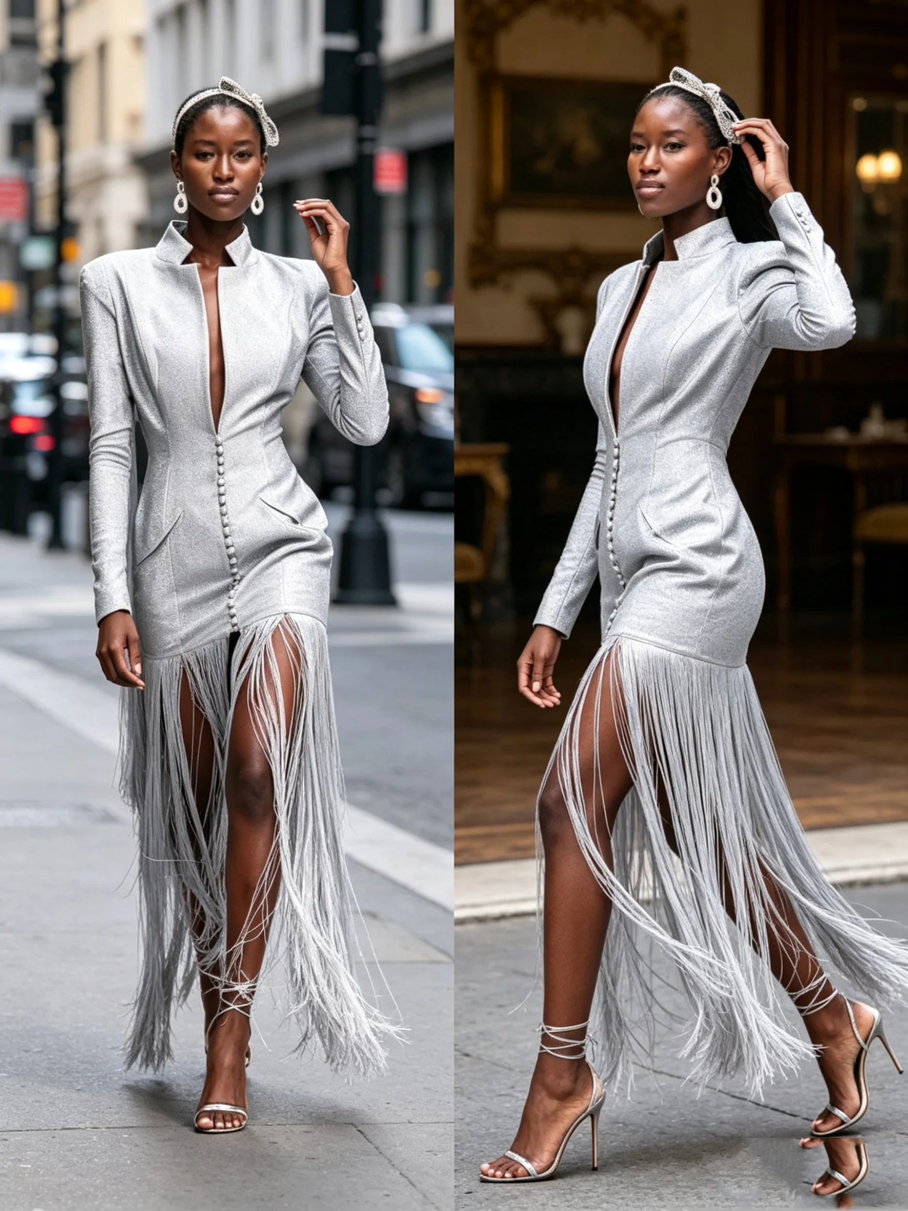 

Tassel Long Women Suit 1 Pcs Blazer Silver Grey Spring Single Breasted Formal Office Lady Jacket Customized Wedding Guest Coat