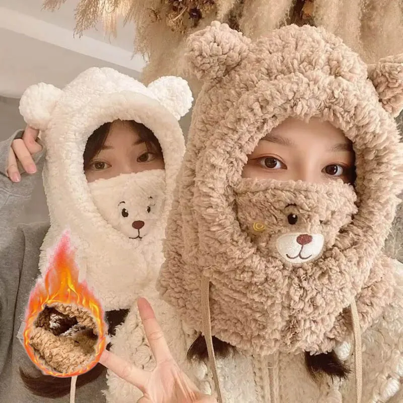 1-4PCS Winter Warm Hat Windproof Plush Lined Scarf Face Mask Integrated Hat for Outdoor Cycling Skiing Cold Weather