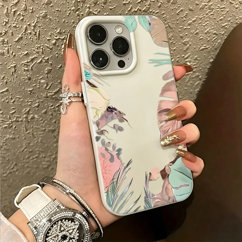 Pola Tanaman Tropis Berwarna For Iphone 16 15 14 13 12 11 Pro Max Plus Phone Case 17 Air 16 Advanced Anti Fall Phone Case Cover