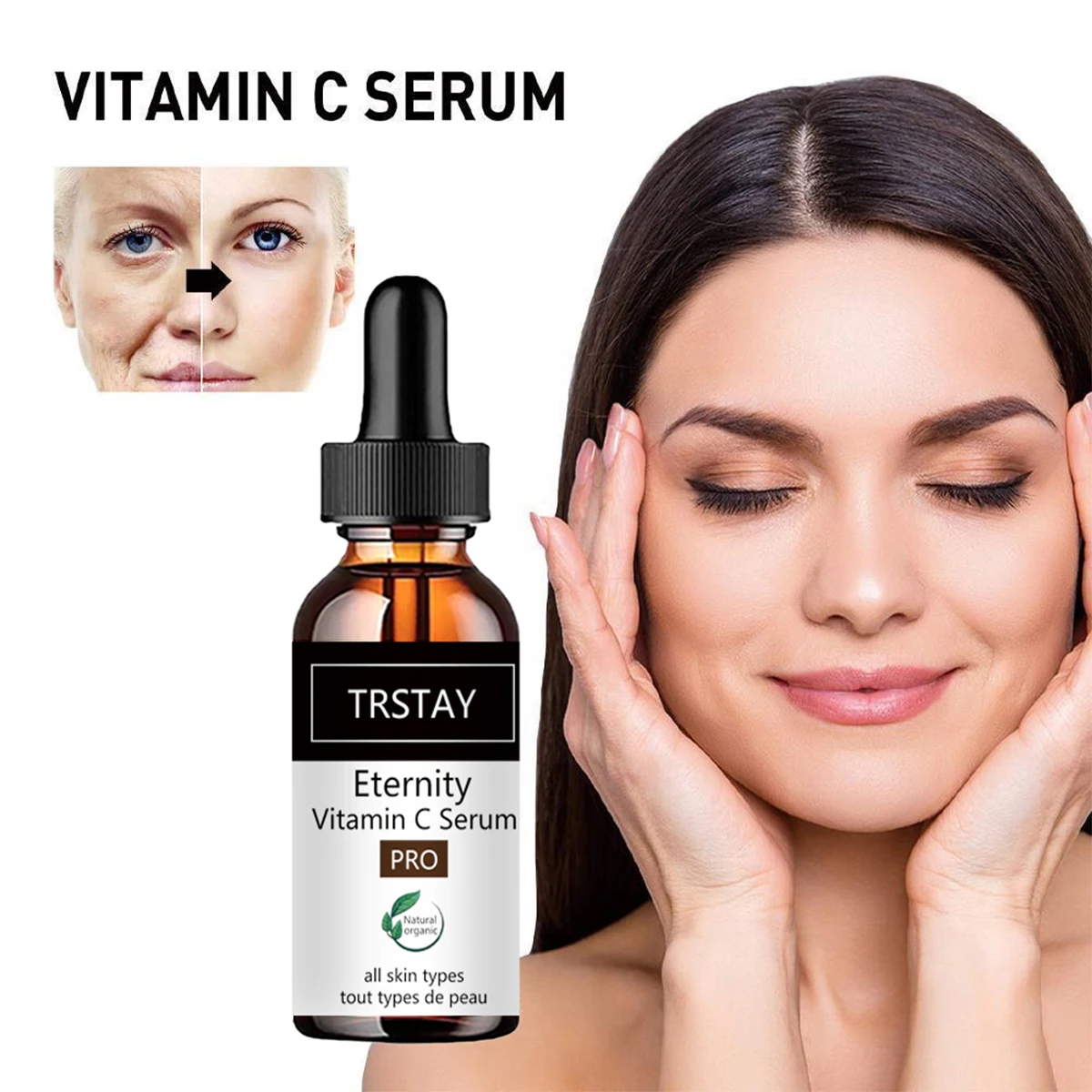 

TRSTAY Vitamin C Serum for Face Moisturizing Oil Control Shrink Pores Deep Anti Wrinkle Spots Fade Fine Line Whitening VC