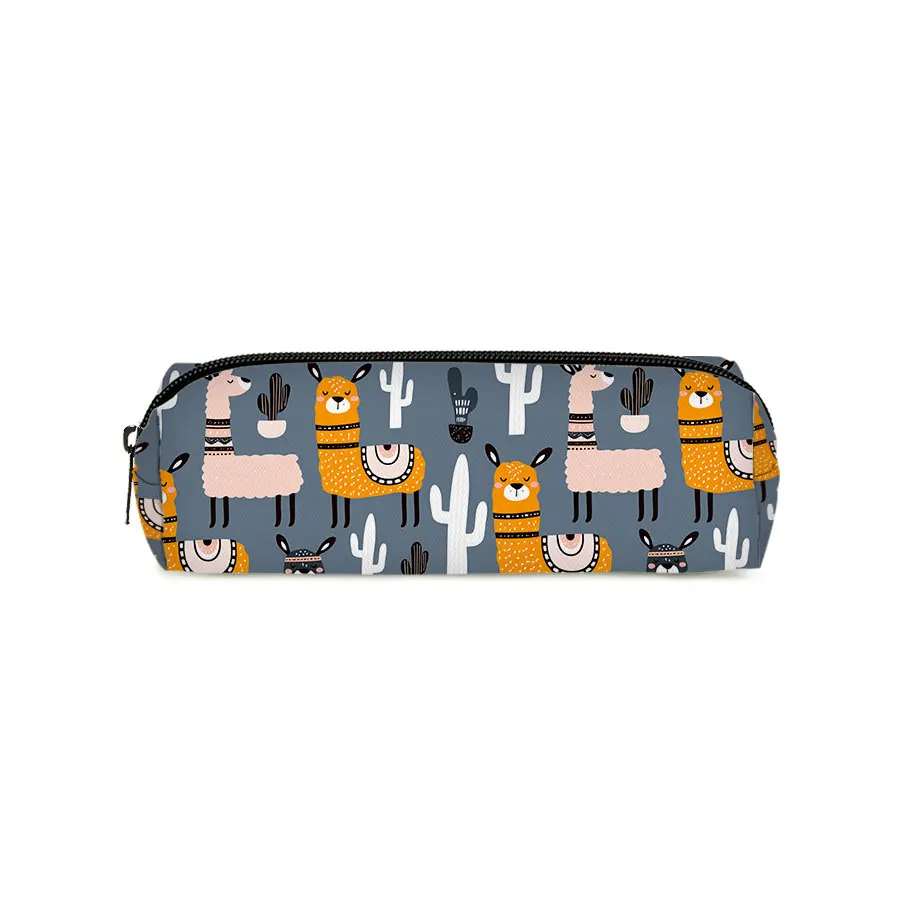 Cute Alpaca Single Layer Printed Pencil Case for Boy/Girls Best Gifts 2D Flat Cartoon School Supplies Pen Bag for Children