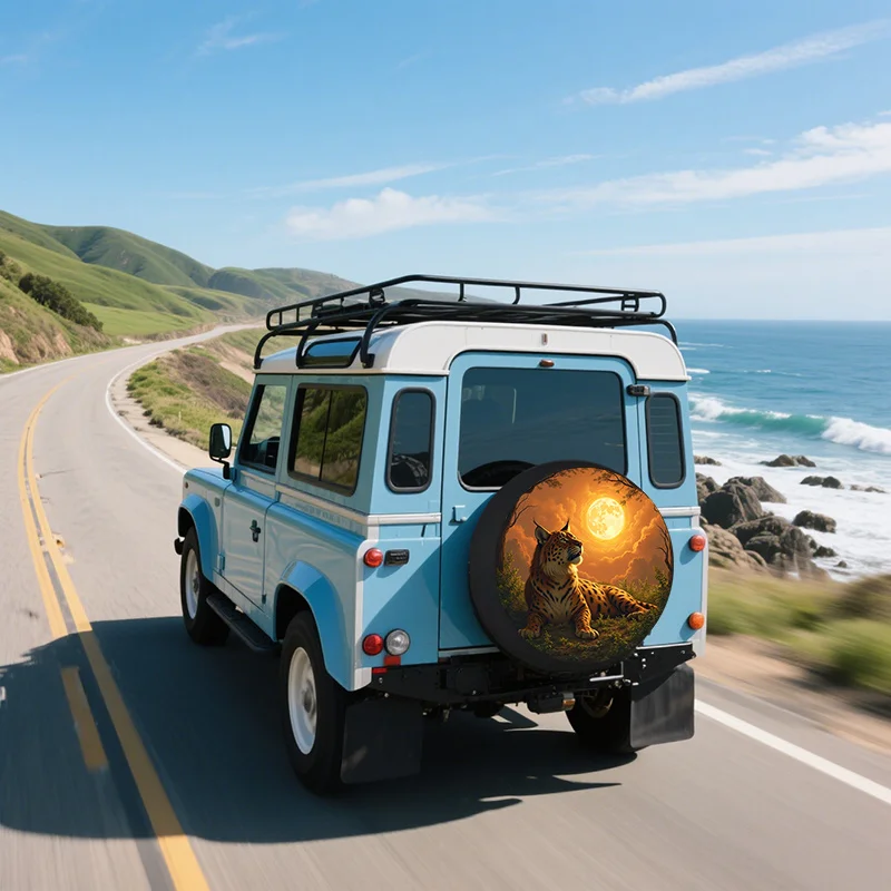 1pc Car Spare Tire Cover, Featuring A Wild Leopard Design Under The For SUV Off-Road Vehicles, A Protective Cover With A Golden