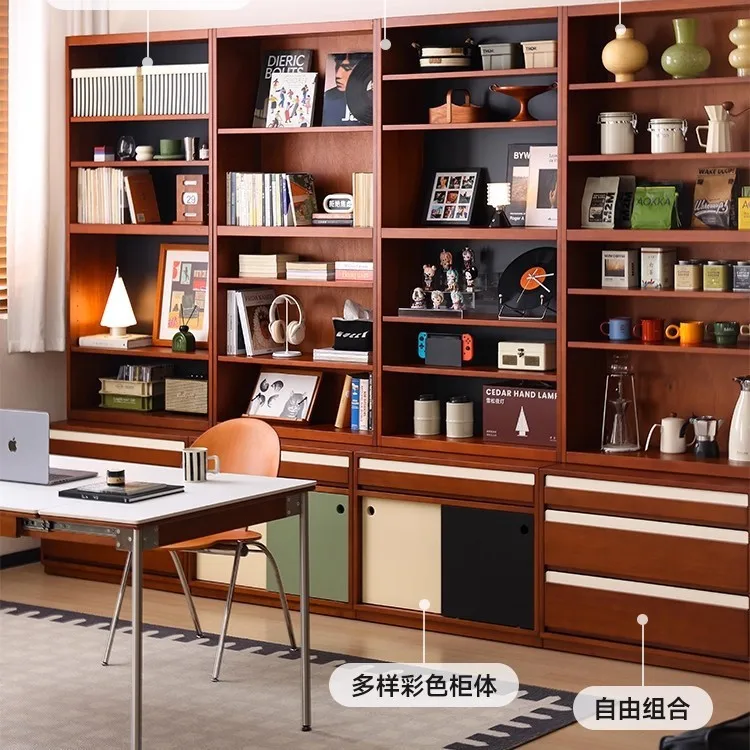 Nordic solid wood bookcase, home floor-to-ceiling display cabinet against the wall