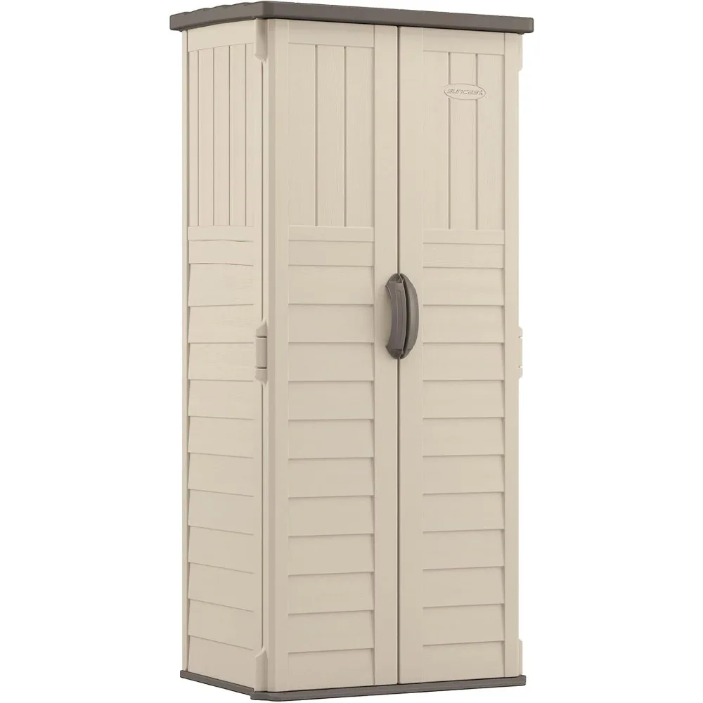 Vertical Outdoor Storage Shed with Reinforced Floor, Lockable Double Doors, All-Weather Construction, and Multi-Wall Panels