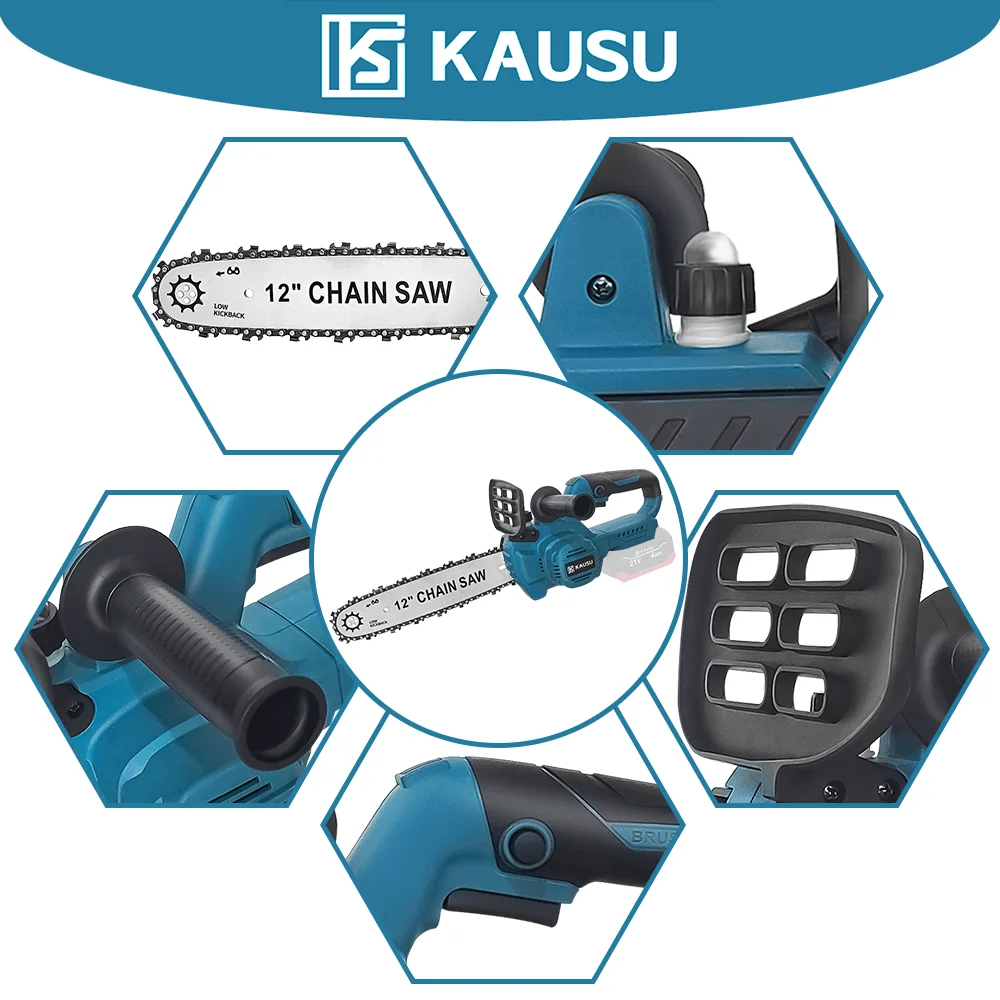 12 Inch Brushless Cordless Electric Chainsaw Handheld Saw Garden Woodworking Power Tool For Makita 18V Battery (No Battery)