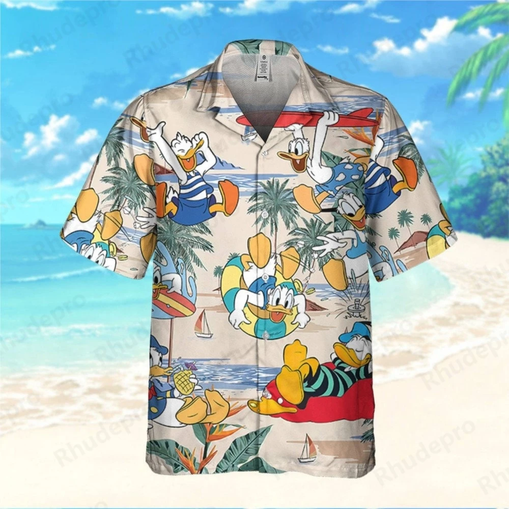 Disney 2025 Donald Duck Hawaiian Shirts Men Women Short Sleeve Shirts Duck Tales Summer Casual Vacation Buttons Beach Shirts